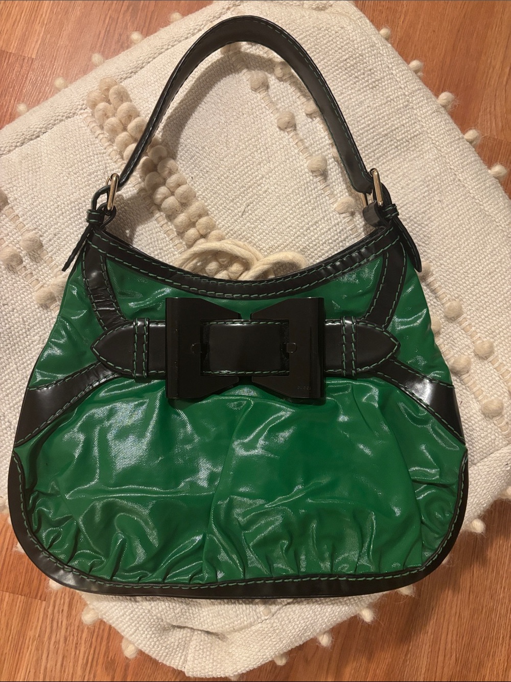 GUCCI-green and black hobo shoulder bag with large buckle